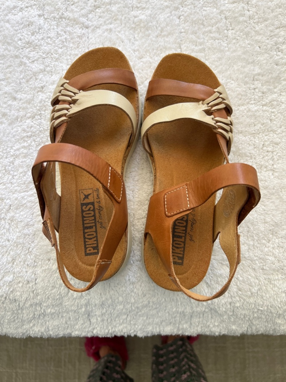 PIKOLINOS Two-Tone Leather Slingback Sandals in Brown and Cream